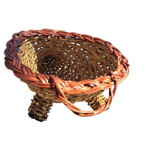 Cornucopia Wicker Basket HORN OF PLENTY TABLE DECOR thanksgiving woven handle - Picture 3 of 5